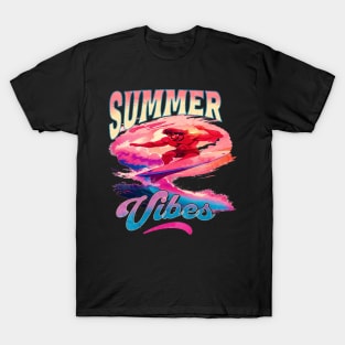 Summer Vibes, Hello Summer Vintage Funny Surfer Riding Surf Surfing Lover Gifts T-Shirt